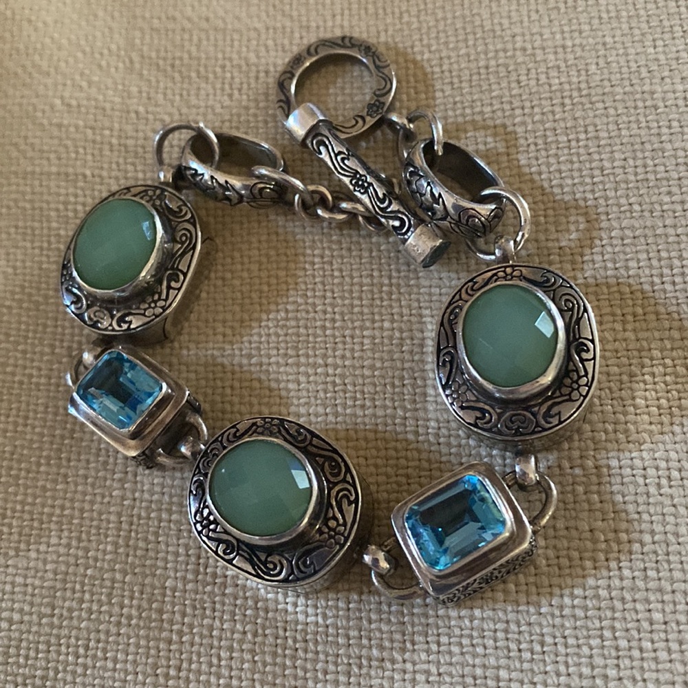 Fusion Sterling Silver with Gems/ Stone Bracelet. Toggle clasp.